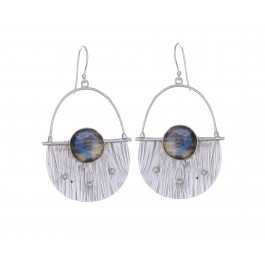 Labradorite Earrings, 925 Sterling Silver Earrings, Labradorite Smooth Round Cabochon Earrings