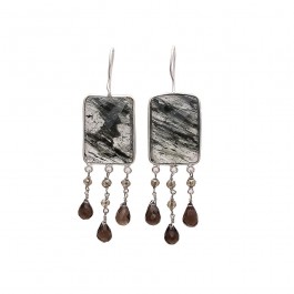 Black Rotile Earrings Silver Earrings, Gemstone Earrings