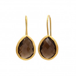 Smokey Quartz Ear rings Silver 925 Gold Plated 