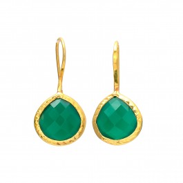 Silver 925 Ear rings With Green onyx Gold Plated 