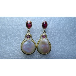 Genuine Pearl Garnet Earrings, 925 Silver Earrings, Wedding Jewellery